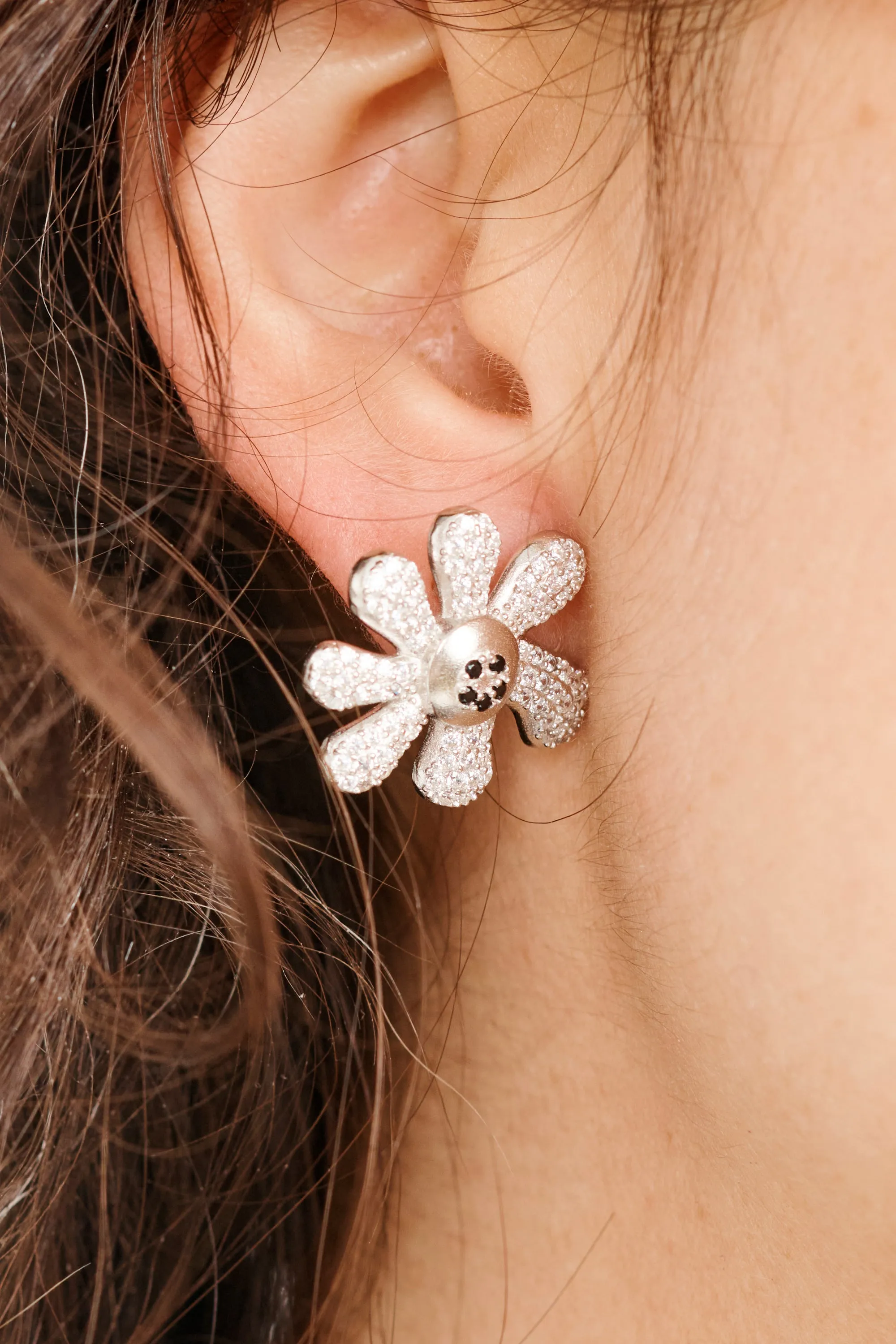 CRYSTAL CLEAR PAVE HAPPY BLOSSOM EARRING