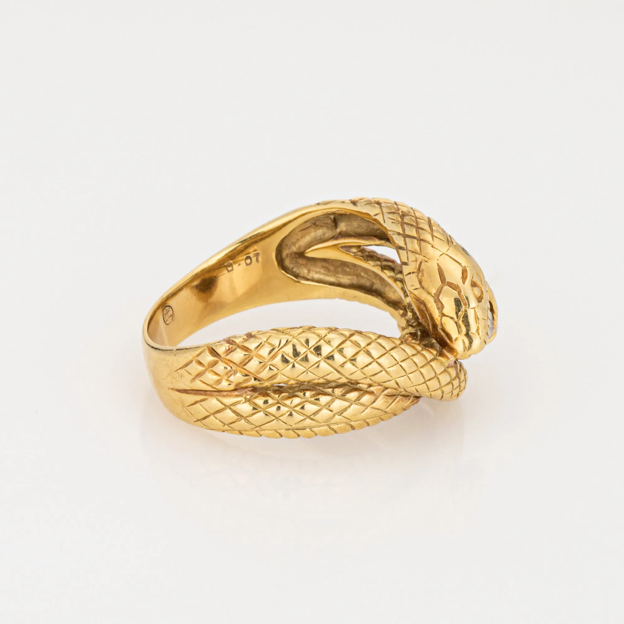 Diamond Snake Ring 18k Yellow Gold Coiled Serpent Sz 7 Band Cocktail Jewelry