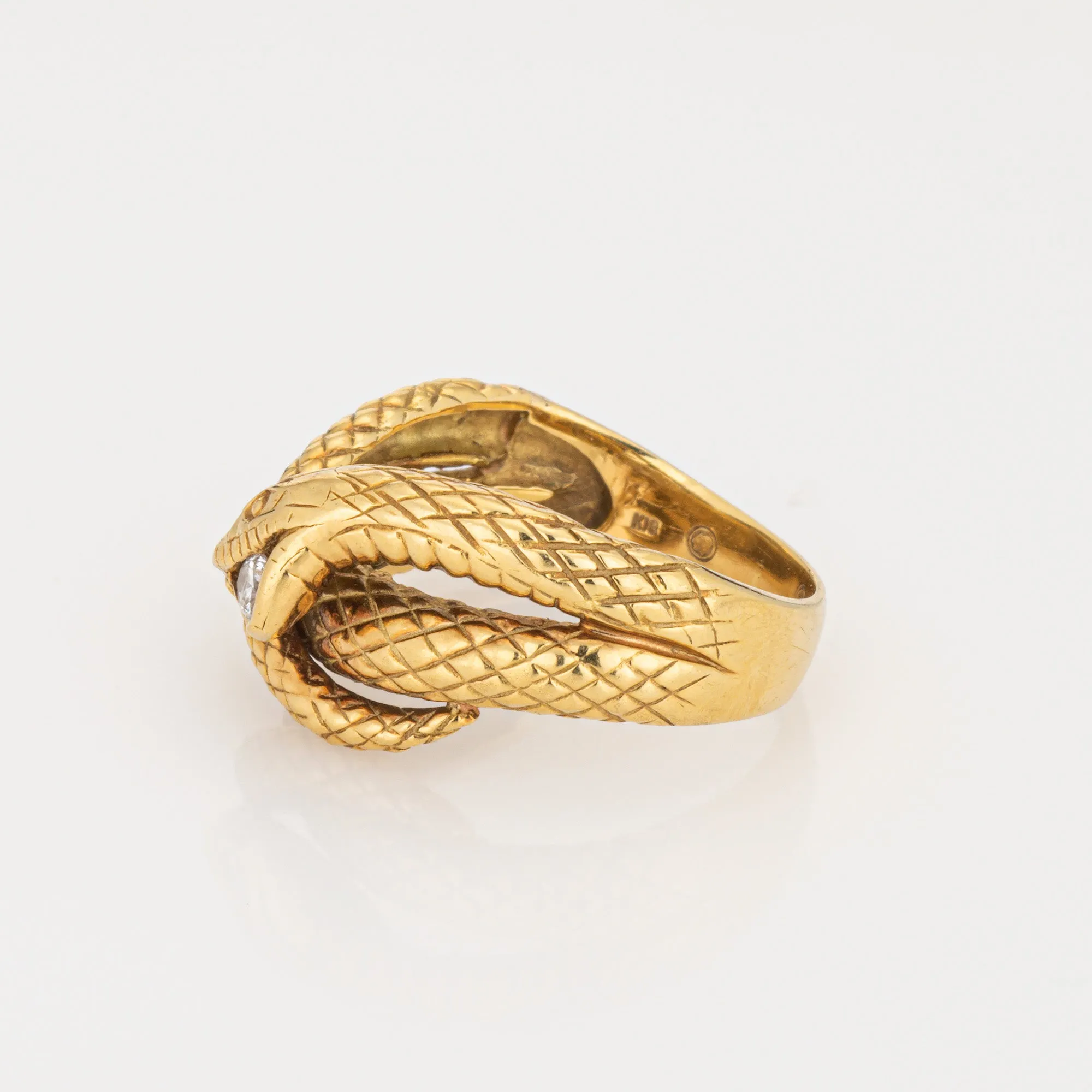 Diamond Snake Ring 18k Yellow Gold Coiled Serpent Sz 7 Band Cocktail Jewelry