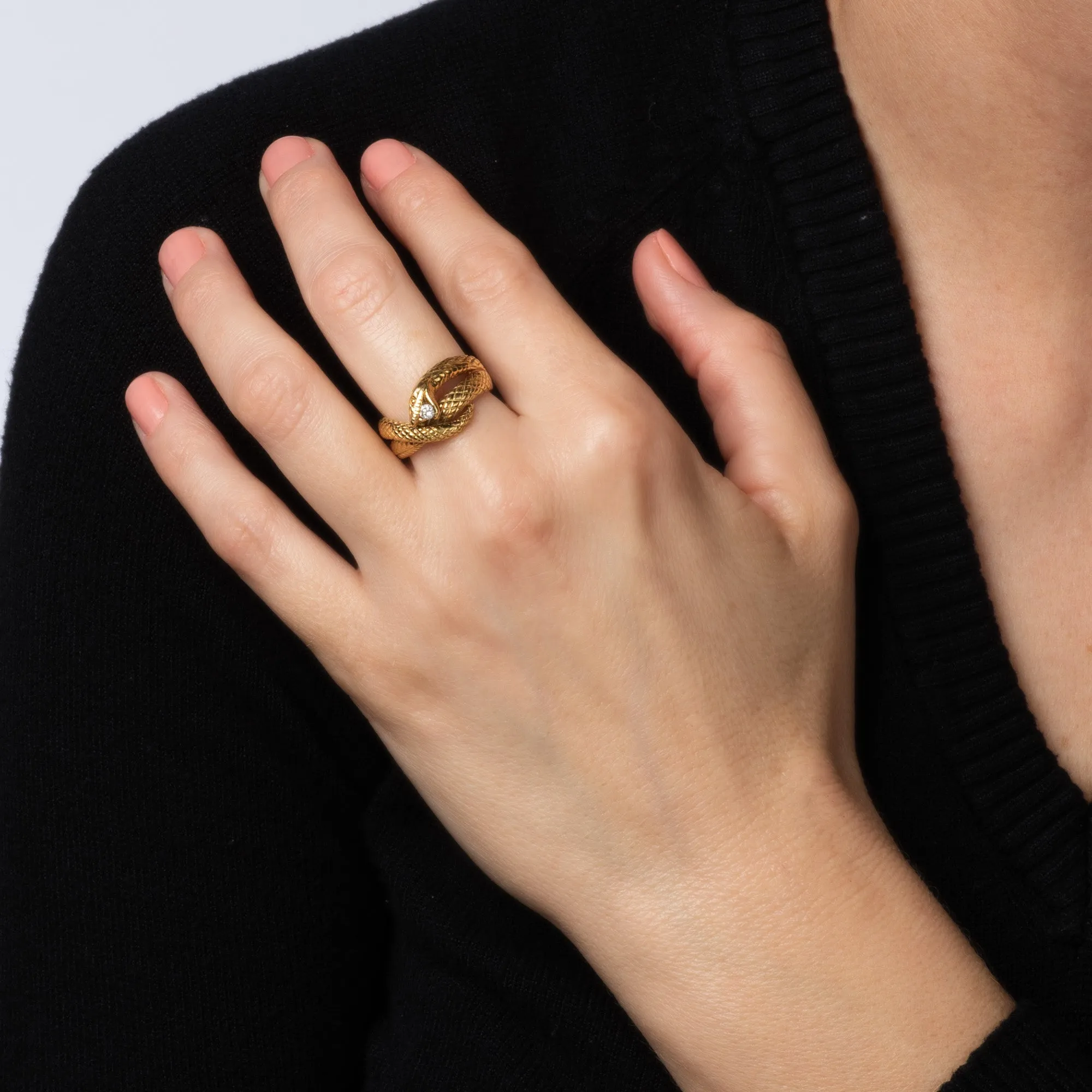 Diamond Snake Ring 18k Yellow Gold Coiled Serpent Sz 7 Band Cocktail Jewelry