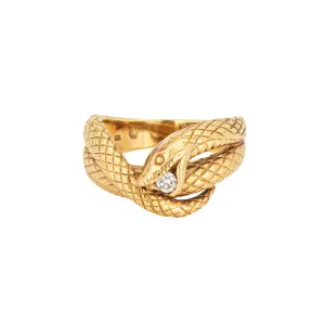 Diamond Snake Ring 18k Yellow Gold Coiled Serpent Sz 7 Band Cocktail Jewelry