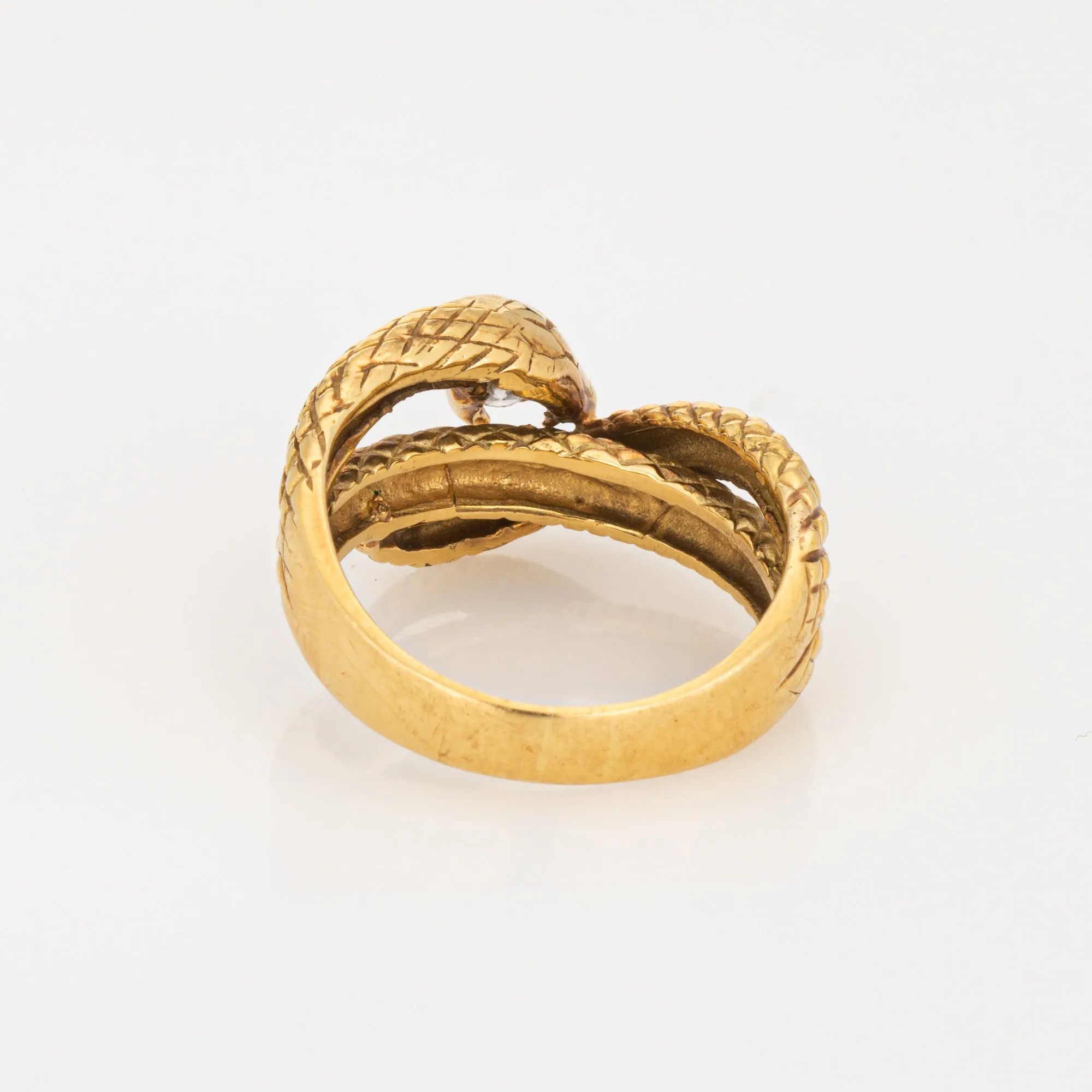 Diamond Snake Ring 18k Yellow Gold Coiled Serpent Sz 7 Band Cocktail Jewelry