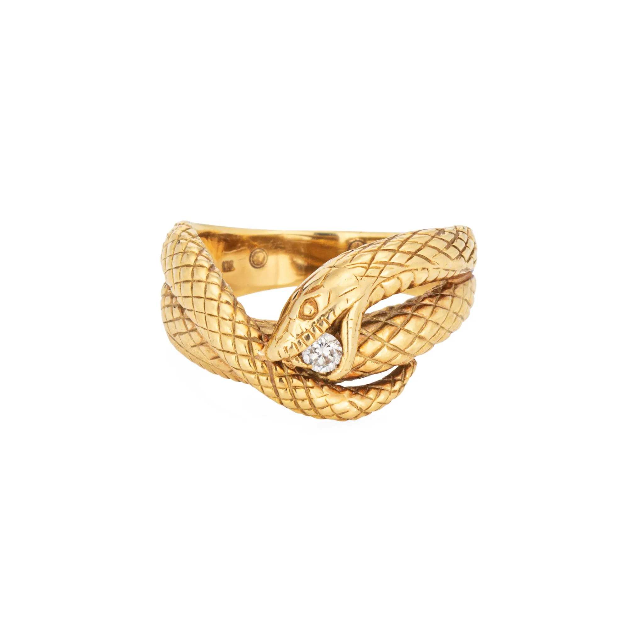Diamond Snake Ring 18k Yellow Gold Coiled Serpent Sz 7 Band Cocktail Jewelry