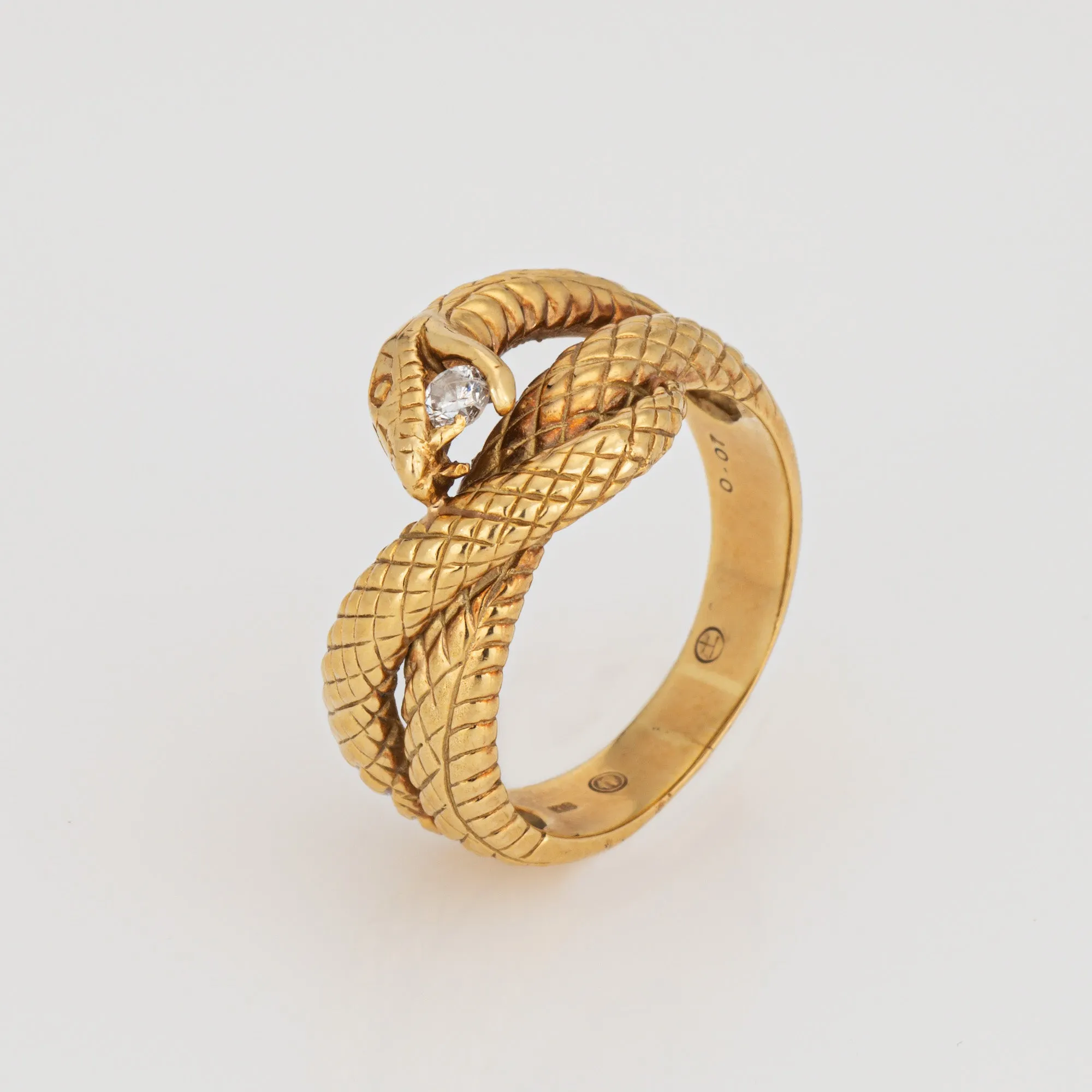Diamond Snake Ring 18k Yellow Gold Coiled Serpent Sz 7 Band Cocktail Jewelry