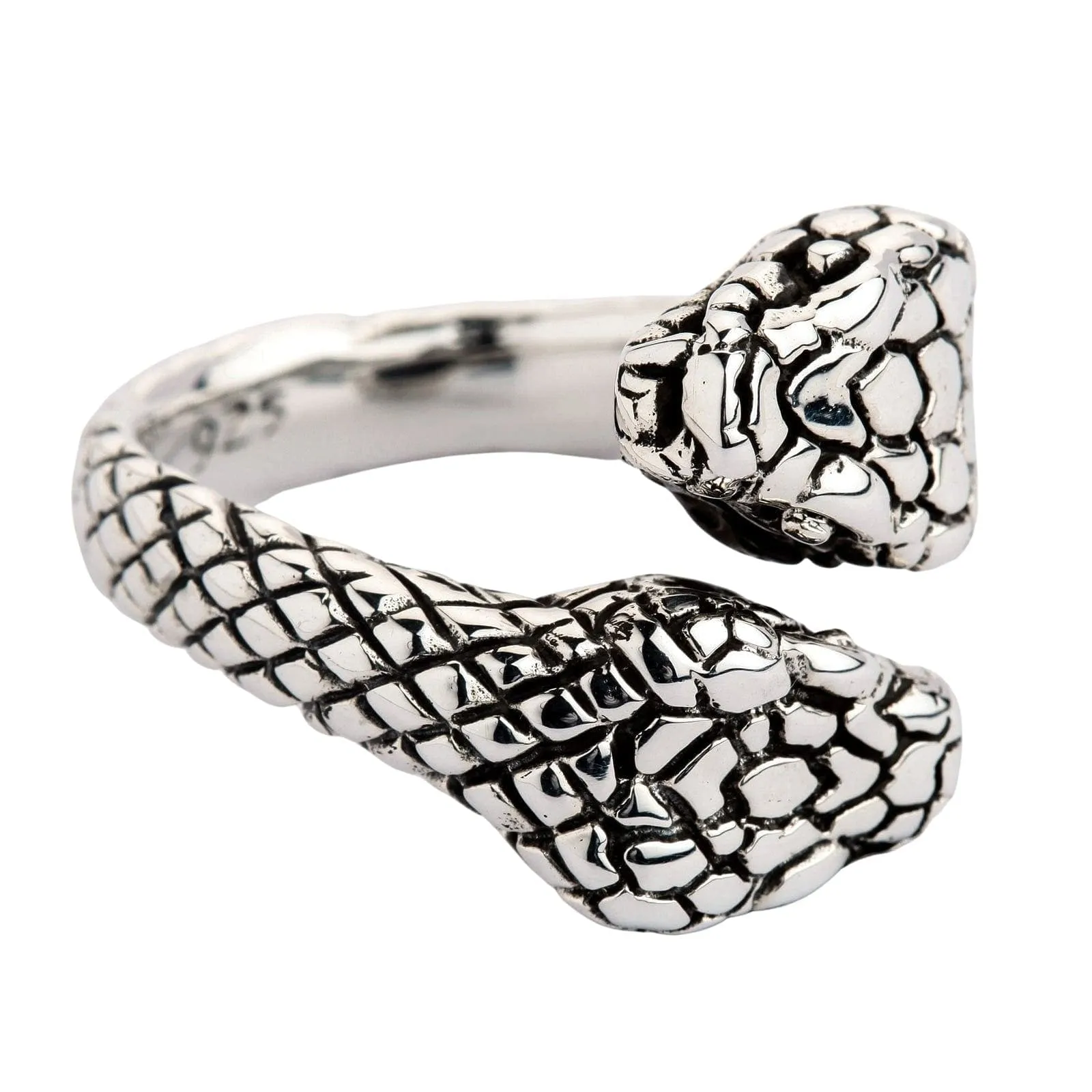 Double Snake Head Sterling Silver Gothic Ring