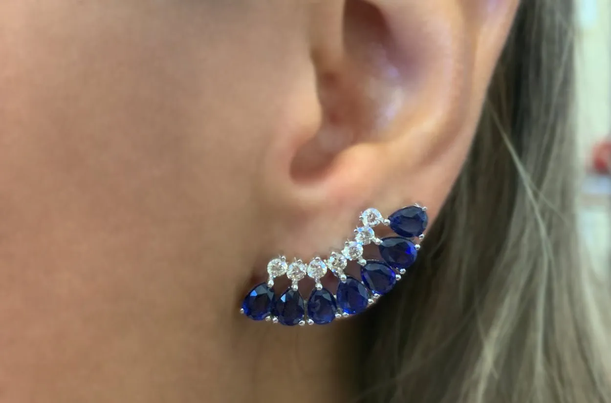 Earrings 18kt Gold Climbers Pear Kenites with Diamonds
