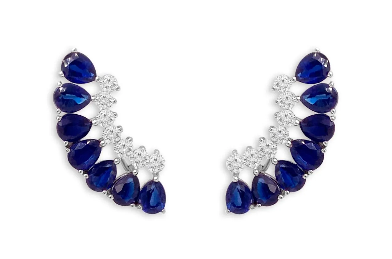 Earrings 18kt Gold Climbers Pear Kenites with Diamonds