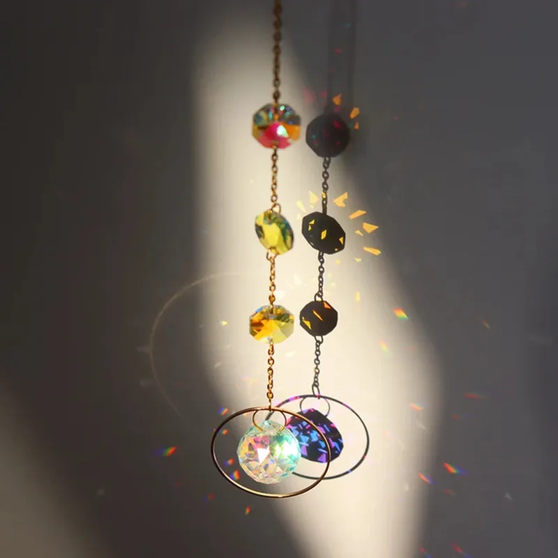 Elegant Suncatcher Crystal Wind Chime with Star, Moon, and Diamond Design - Hanging Prisms for Rainbow Light Effects - Decorative Pendant for Home and Garden