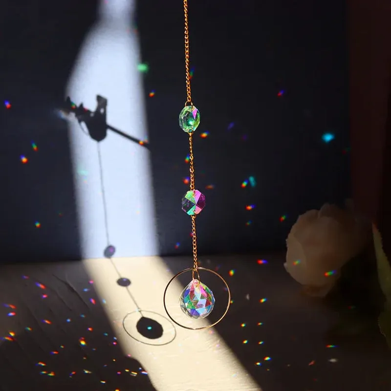 Elegant Suncatcher Crystal Wind Chime with Star, Moon, and Diamond Design - Hanging Prisms for Rainbow Light Effects - Decorative Pendant for Home and Garden