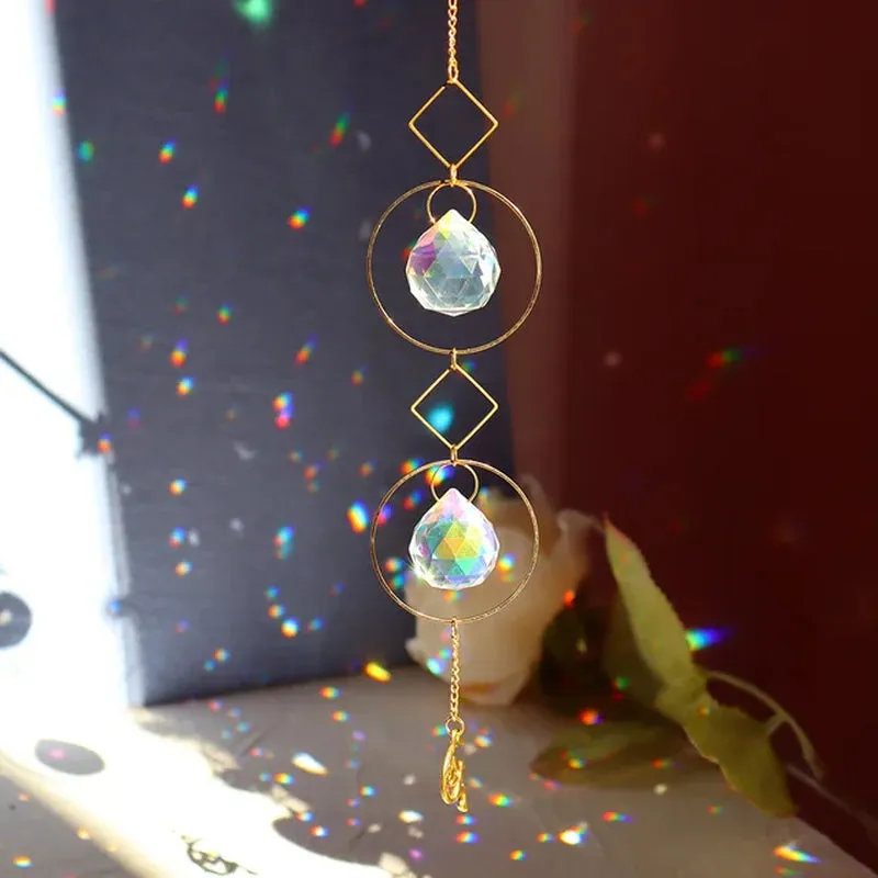 Elegant Suncatcher Crystal Wind Chime with Star, Moon, and Diamond Design - Hanging Prisms for Rainbow Light Effects - Decorative Pendant for Home and Garden
