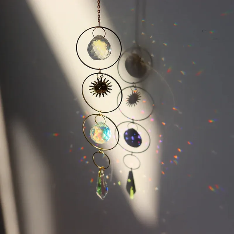 Elegant Suncatcher Crystal Wind Chime with Star, Moon, and Diamond Design - Hanging Prisms for Rainbow Light Effects - Decorative Pendant for Home and Garden