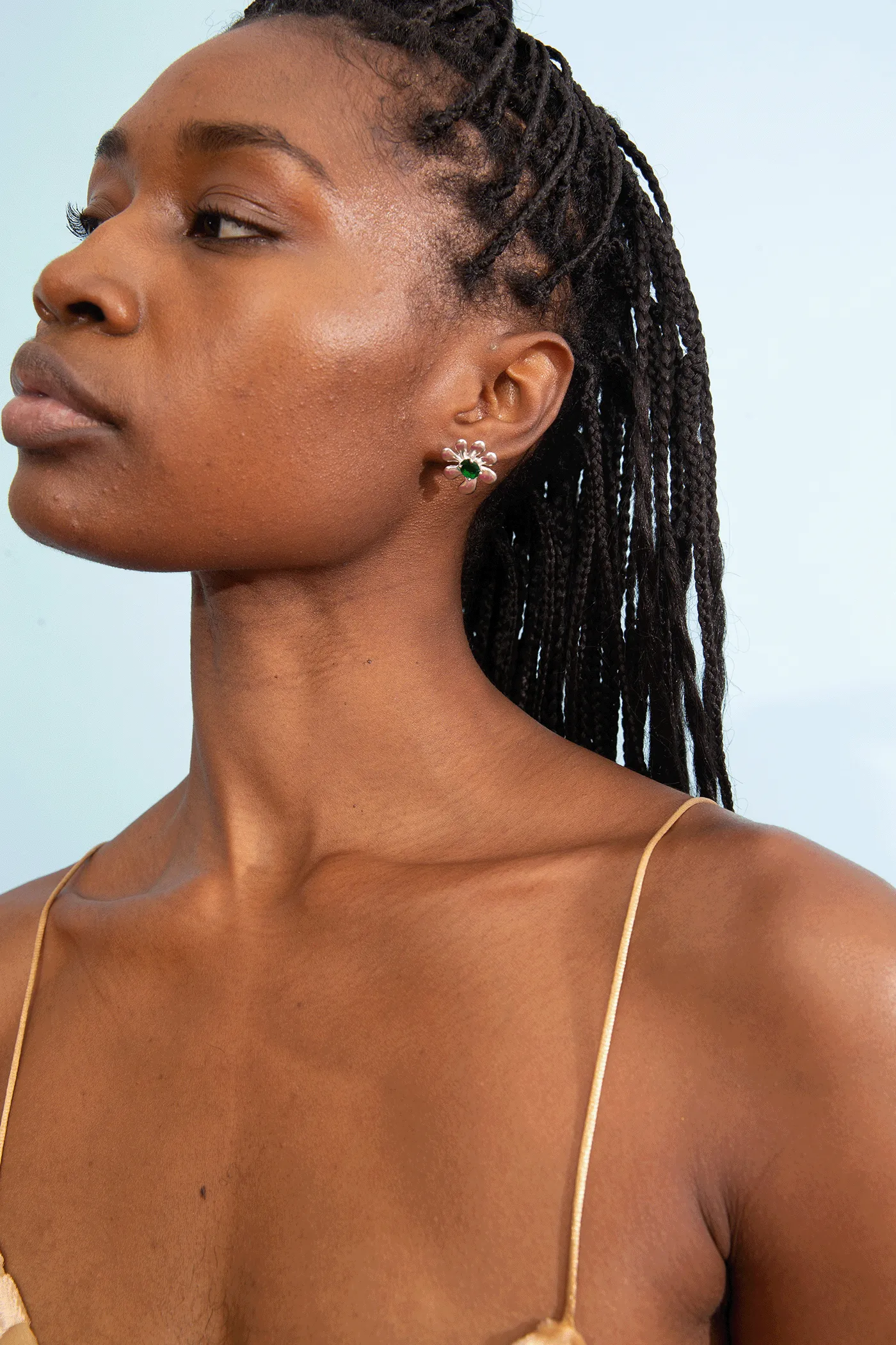 EMERALD SQUASHED BLOSSOM EARRING
