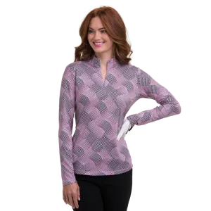EP NY Long Sleeve  Zip Mock Polo  ON THE DOT dot ribbon swirl print