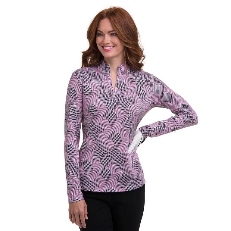 EP NY Long Sleeve  Zip Mock Polo  ON THE DOT dot ribbon swirl print