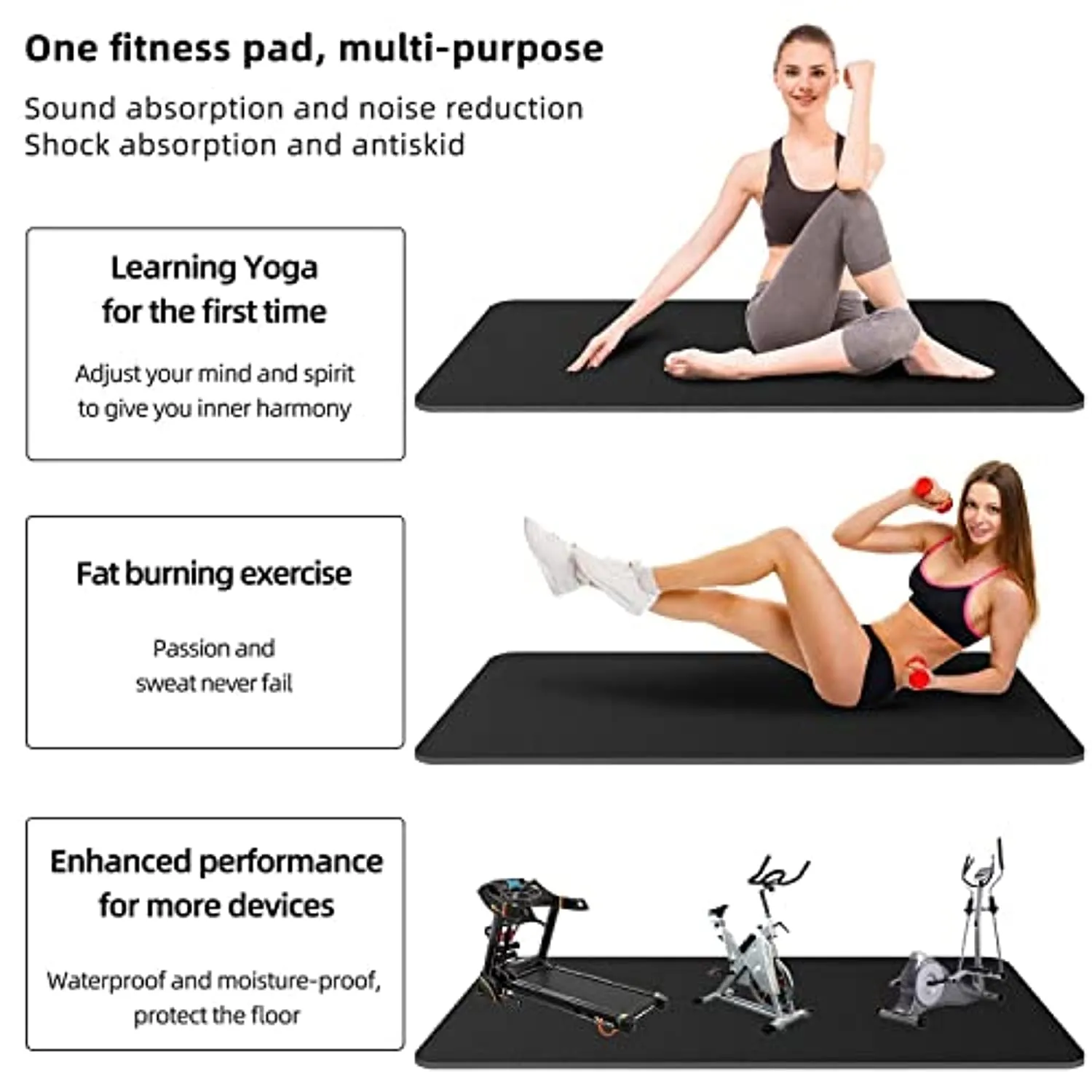 Exercise Equipment Mat - Treadmill Mat, Exercise Bike Mat, Fitness Mat, Elliptical Mat, Jump Rope Mat, Yoga Mat, Gym Mat Use on Hardwood Floors and Carpet Protection