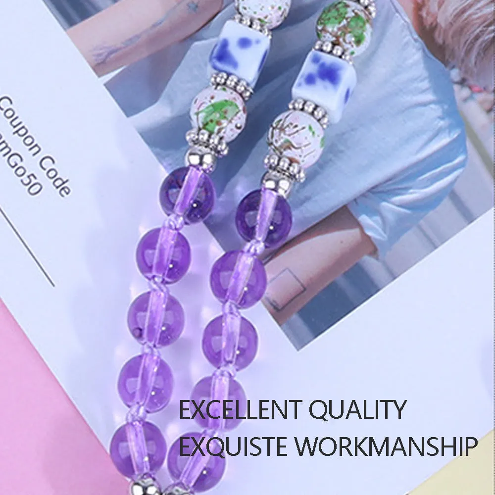 Fashion Hand-woven Mobile Phone Chain Blue White Porcelain Crystal Shiny Pendant  Pink