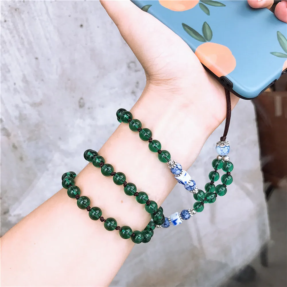 Fashion Hand-woven Mobile Phone Chain Blue White Porcelain Crystal Shiny Pendant  Pink
