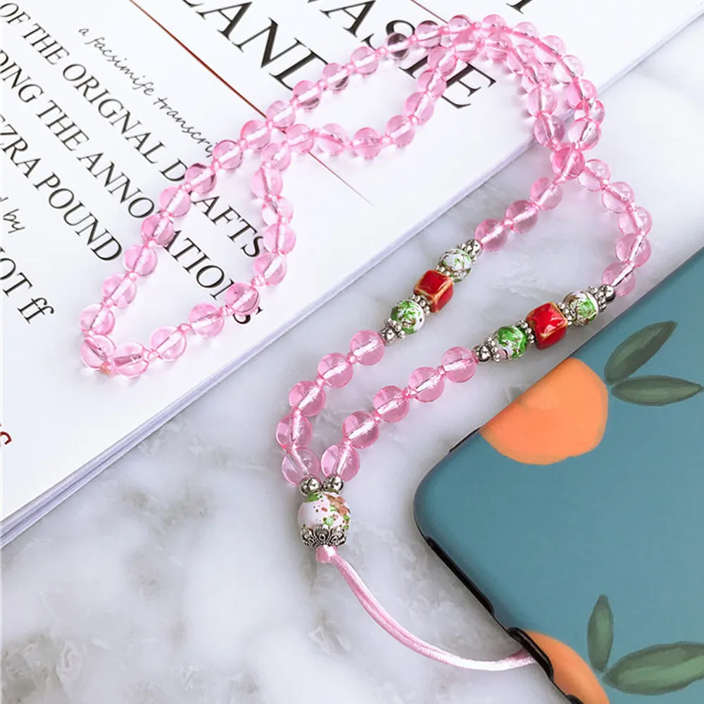 Fashion Hand-woven Mobile Phone Chain Blue White Porcelain Crystal Shiny Pendant  Pink
