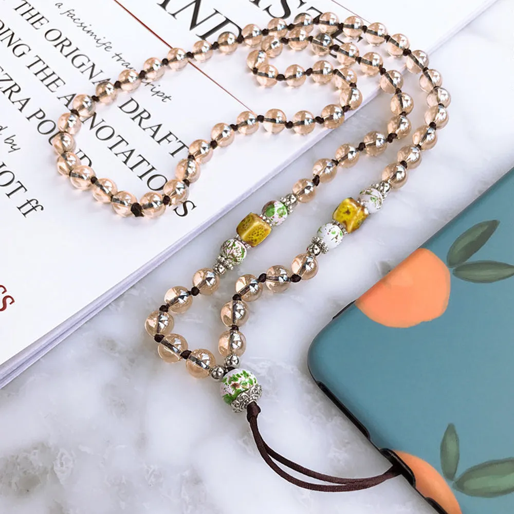 Fashion Hand-woven Mobile Phone Chain Blue White Porcelain Crystal Shiny Pendant  Pink