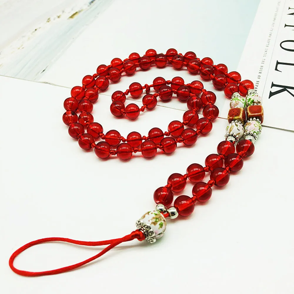 Fashion Hand-woven Mobile Phone Chain Blue White Porcelain Crystal Shiny Pendant  Pink