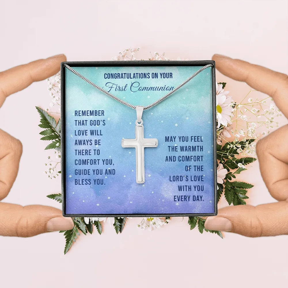 First Communion Personalized Cross Necklace-God's Love