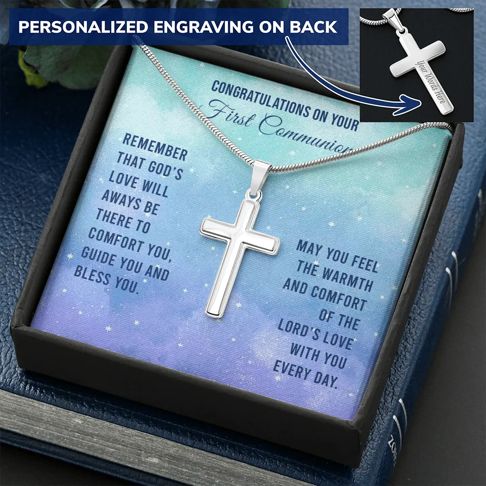 First Communion Personalized Cross Necklace-God's Love