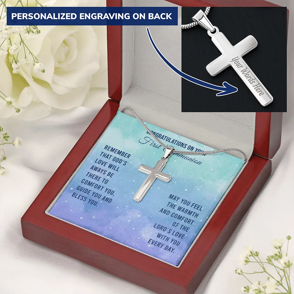 First Communion Personalized Cross Necklace-God's Love
