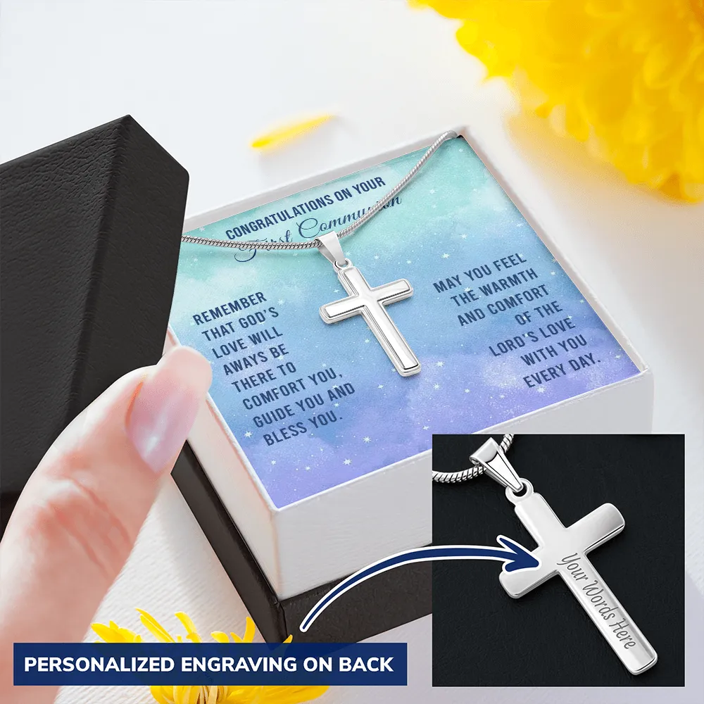 First Communion Personalized Cross Necklace-God's Love
