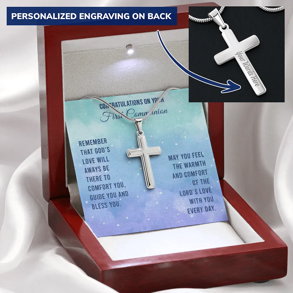 First Communion Personalized Cross Necklace-God's Love