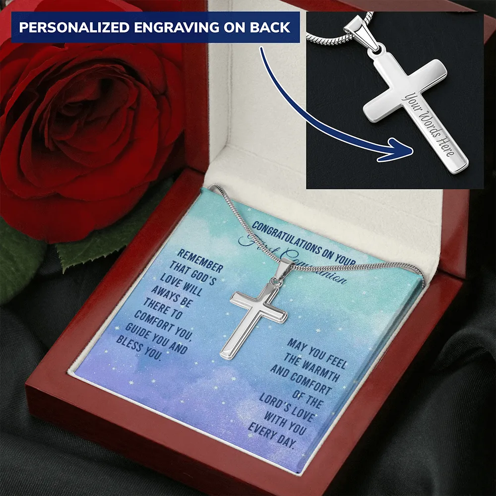 First Communion Personalized Cross Necklace-God's Love