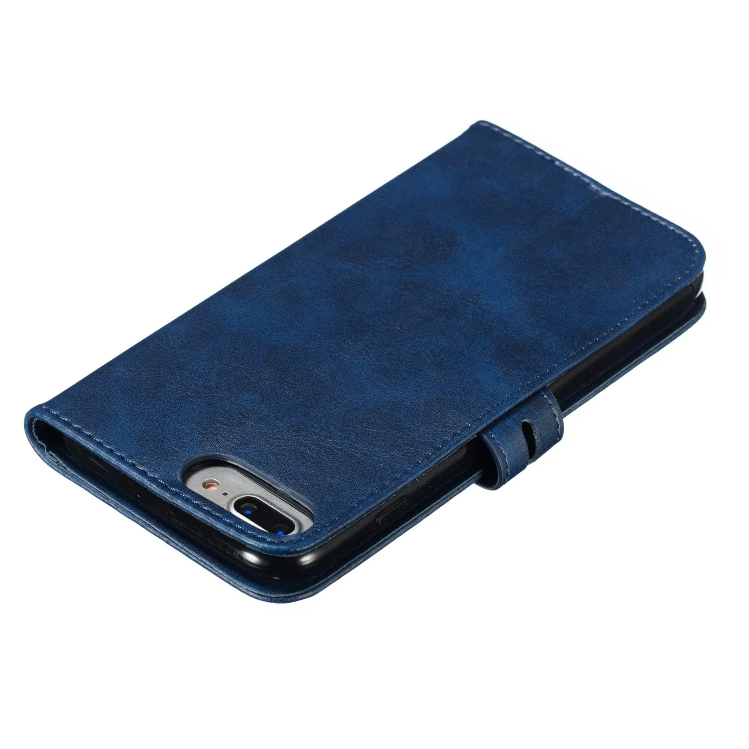 For iPhone 6 plus/6S plus/7 plus/8 plus Wallet-type Cute Cartoon Embossed Happy Cat PU Leather Protective Phone Case with Buckle & Bracket blue