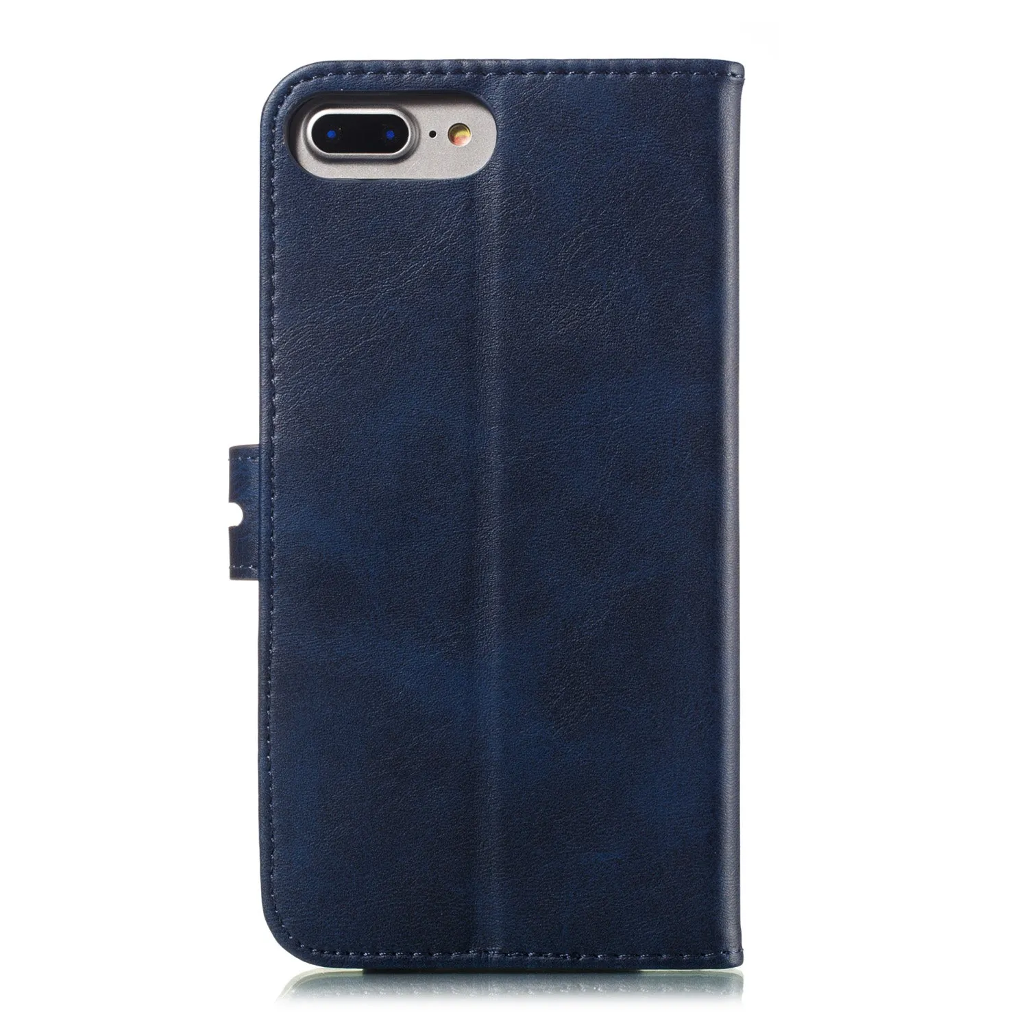 For iPhone 6 plus/6S plus/7 plus/8 plus Wallet-type Cute Cartoon Embossed Happy Cat PU Leather Protective Phone Case with Buckle & Bracket blue