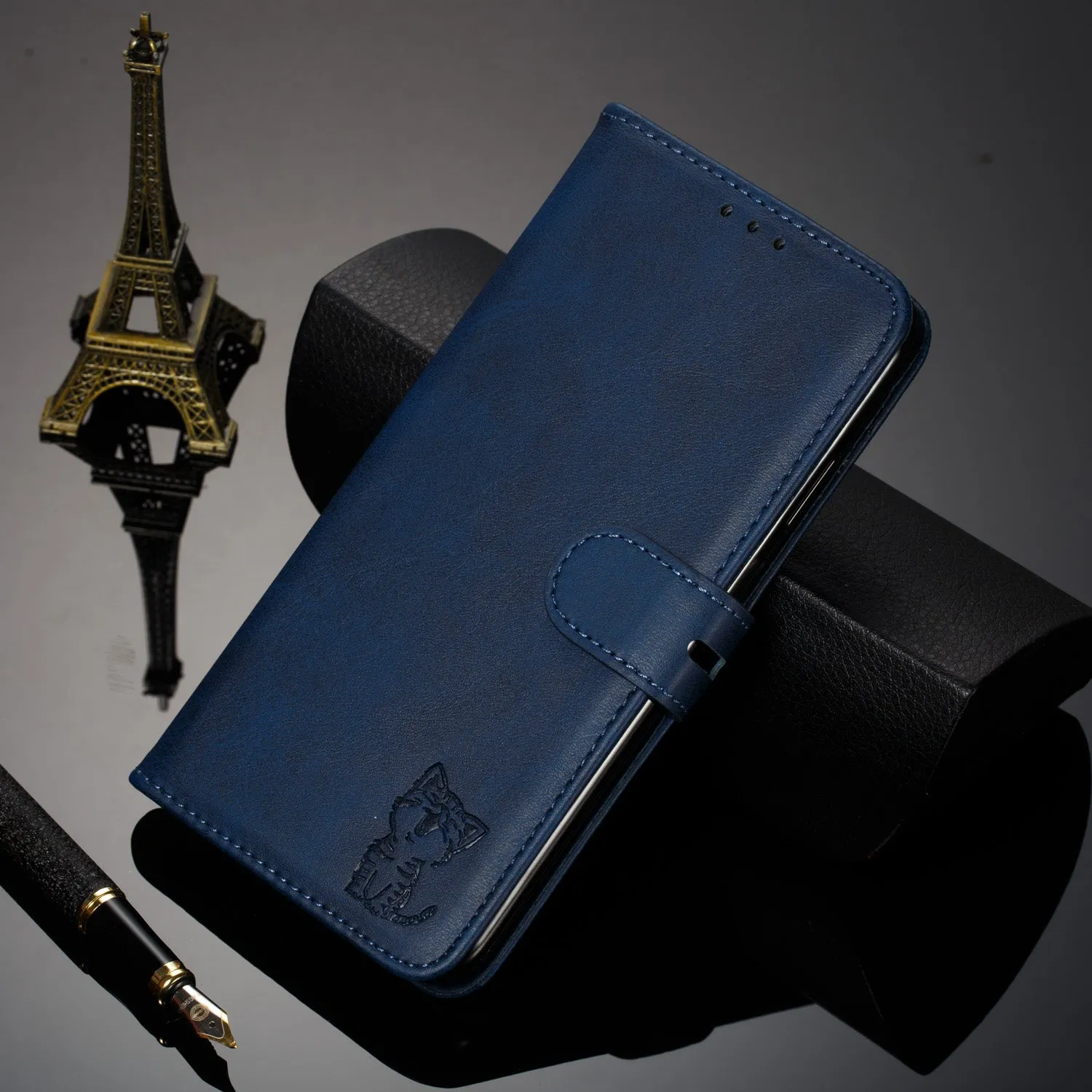 For iPhone 6/6S/7/8 Wallet-type Cute Cartoon Embossed Happy Cat PU Leather Protective Phone Case with Buckle & Bracket blue