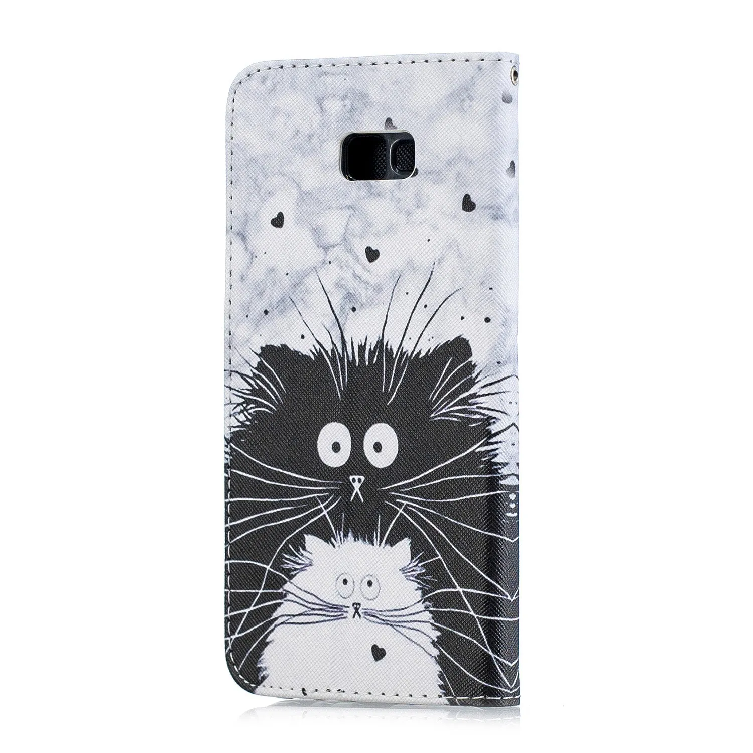 For Samsung J4 Plus/J6 Plus Cartoon Phone Shell Delicate Smartphone Case PU Leather Overall Protective Wallet Design Black white cat