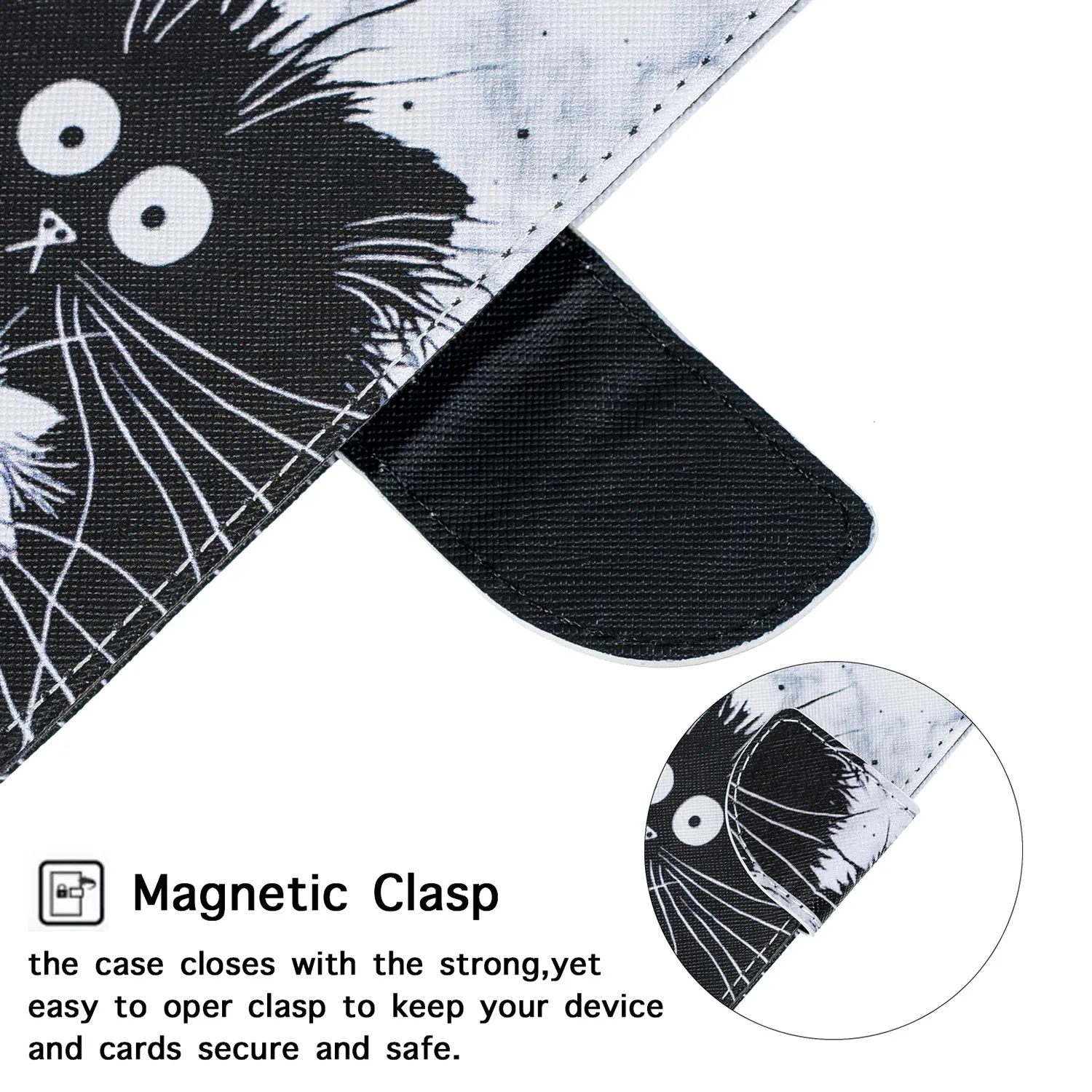 For Samsung J4 Plus/J6 Plus Cartoon Phone Shell Delicate Smartphone Case PU Leather Overall Protective Wallet Design Black white cat