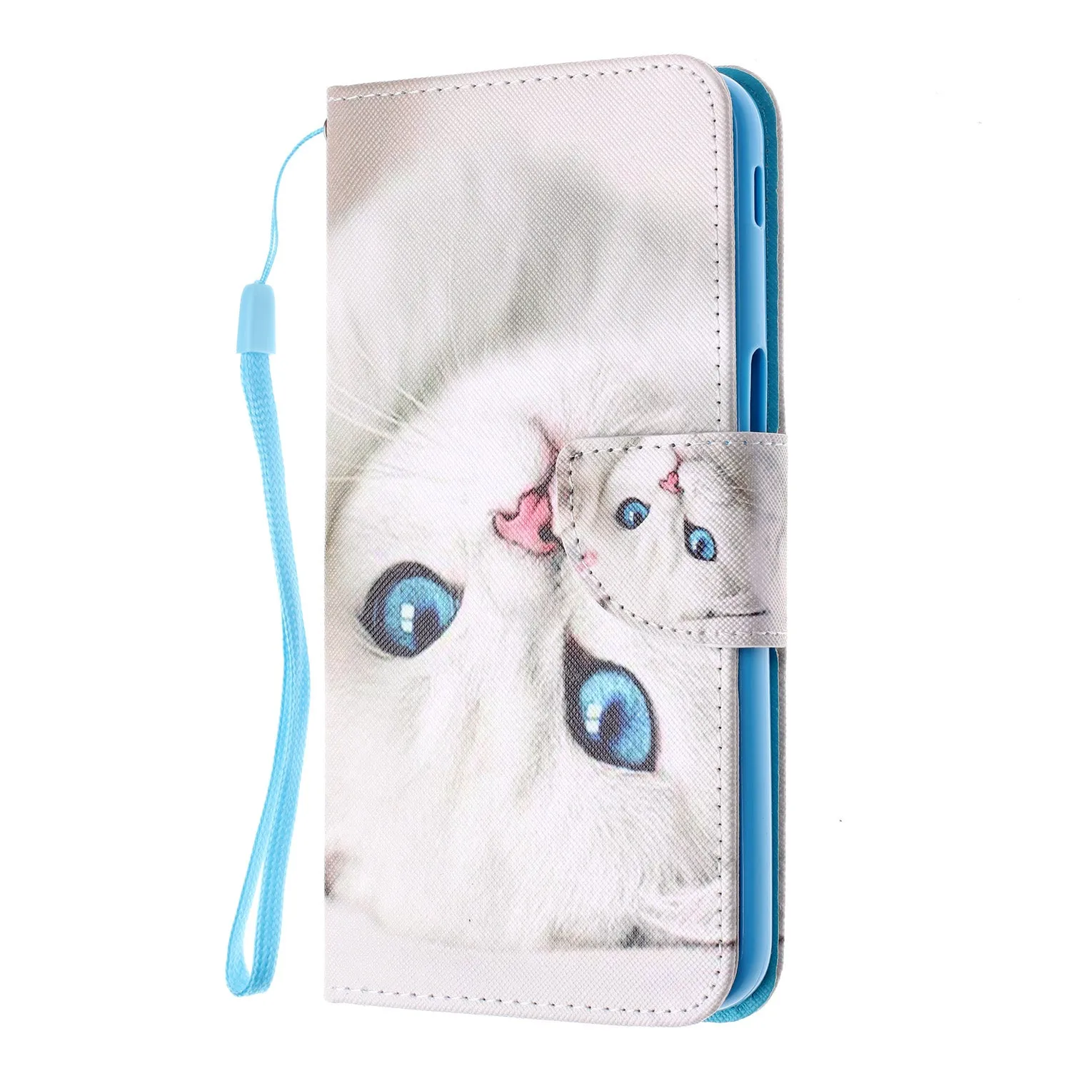 For Samsung J4 Plus/J6 Plus Cartoon Phone Shell Delicate Smartphone Case PU Leather Overall Protective Wallet Design Blue eyes cat
