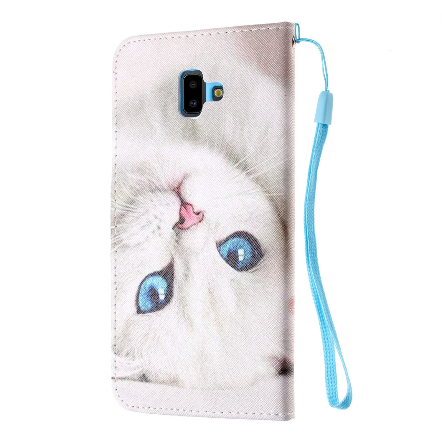 For Samsung J4 Plus/J6 Plus Cartoon Phone Shell Delicate Smartphone Case PU Leather Overall Protective Wallet Design Blue eyes cat