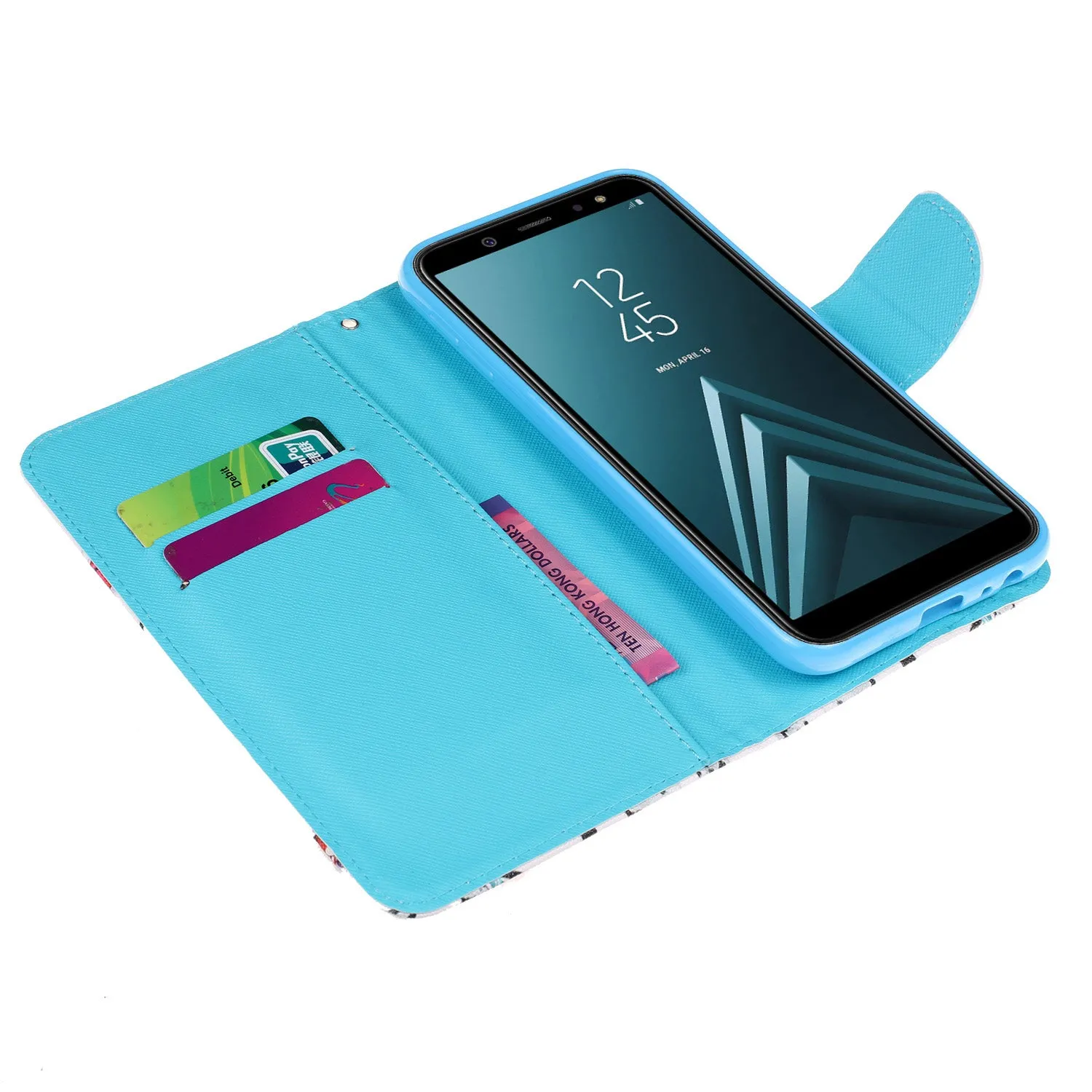 For Samsung J4 Plus/J6 Plus Cartoon Phone Shell Delicate Smartphone Case PU Leather Overall Protective Wallet Design Blue eyes cat