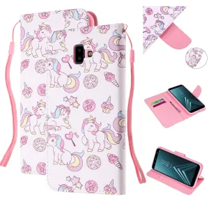 For Samsung J4 Plus/J6 Plus Cartoon Phone Shell Delicate Smartphone Case PU Leather Overall Protective Wallet Design Ice cream unicorn