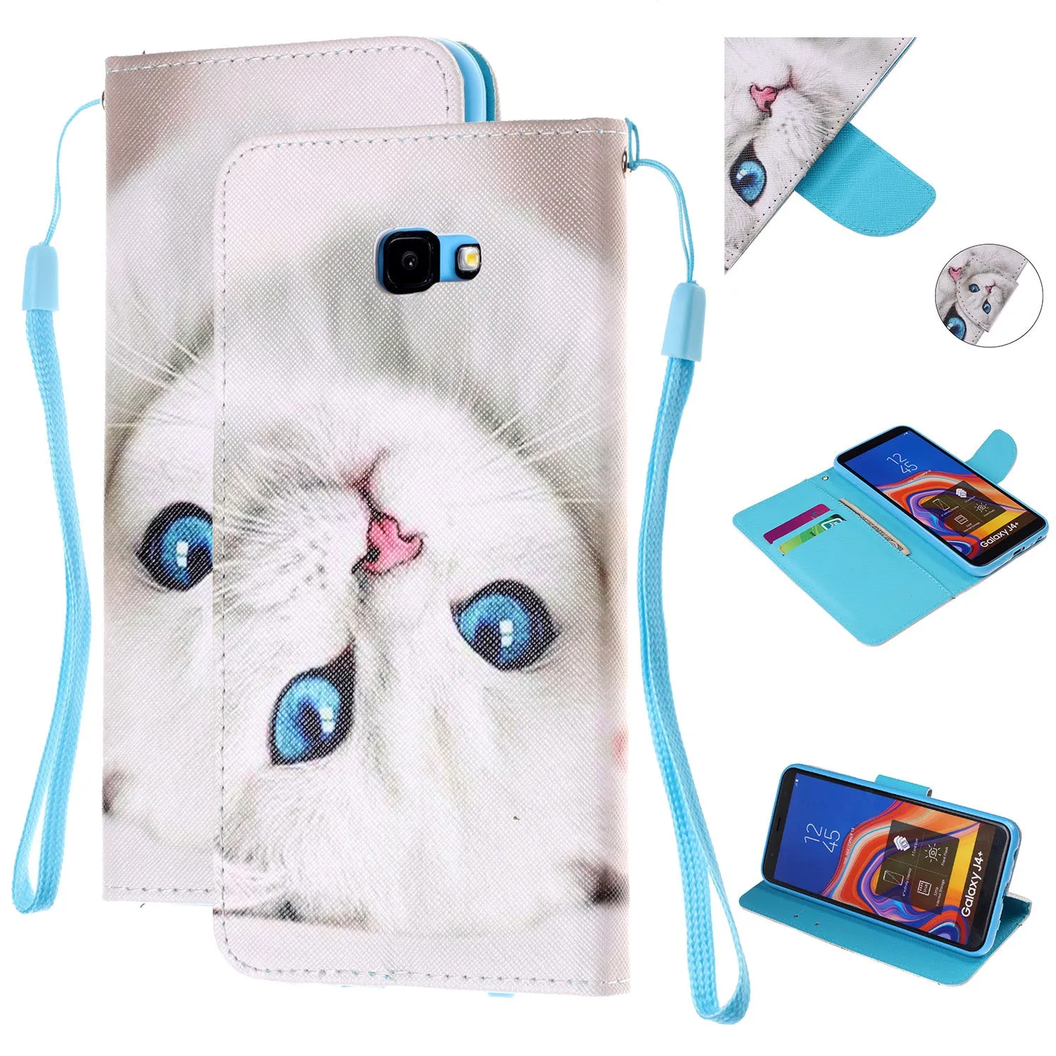For Samsung J4 Plus/J6 Plus Cartoon Phone Shell Delicate Smartphone Case PU Leather Overall Protective Wallet Design Ice cream unicorn