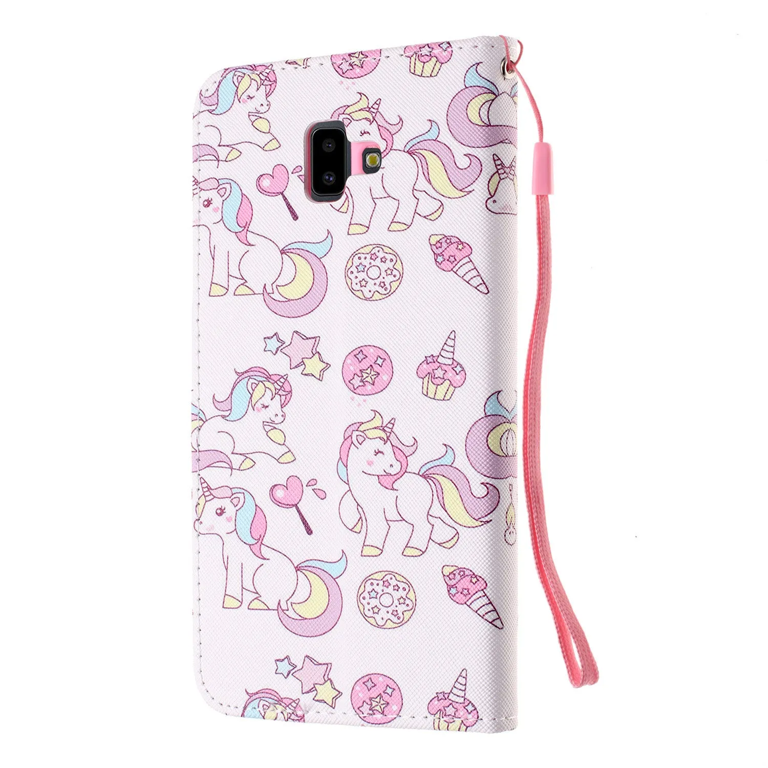For Samsung J4 Plus/J6 Plus Cartoon Phone Shell Delicate Smartphone Case PU Leather Overall Protective Wallet Design Ice cream unicorn
