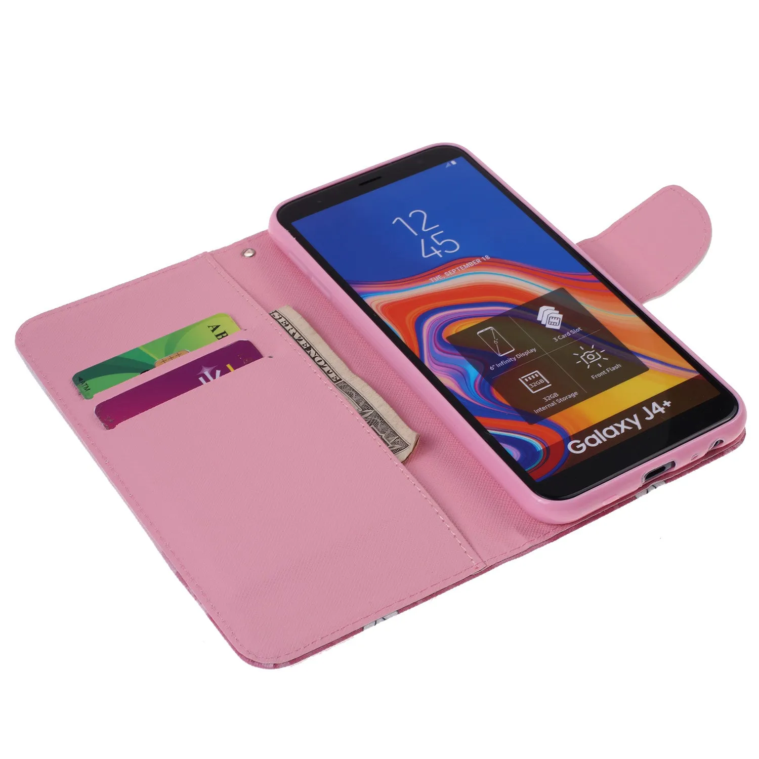 For Samsung J4 Plus/J6 Plus Cartoon Phone Shell Delicate Smartphone Case PU Leather Overall Protective Wallet Design Ice cream unicorn
