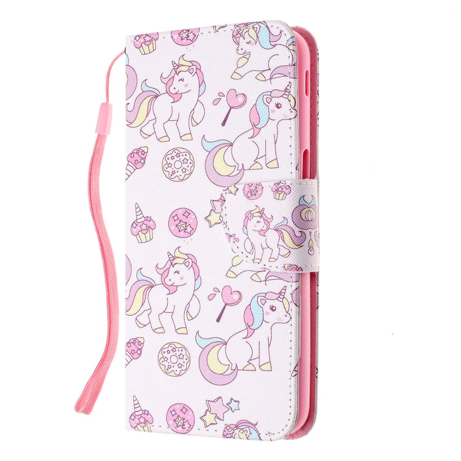 For Samsung J4 Plus/J6 Plus Cartoon Phone Shell Delicate Smartphone Case PU Leather Overall Protective Wallet Design Ice cream unicorn