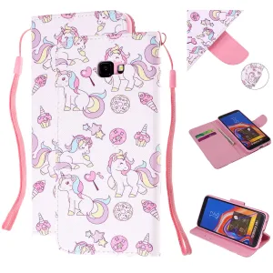 For Samsung J4 Plus/J6 Plus Cartoon Phone Shell Delicate Smartphone Case PU Leather Overall Protective Wallet Design Ice cream unicorn