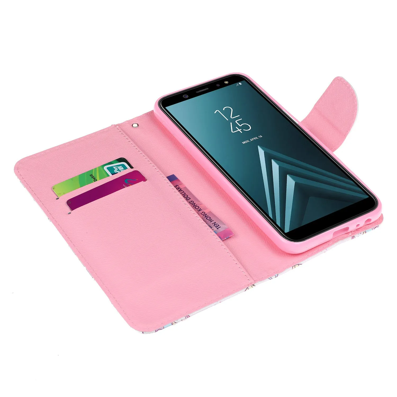 For Samsung J4 Plus/J6 Plus Cartoon Phone Shell Delicate Smartphone Case PU Leather Overall Protective Wallet Design Ice cream unicorn