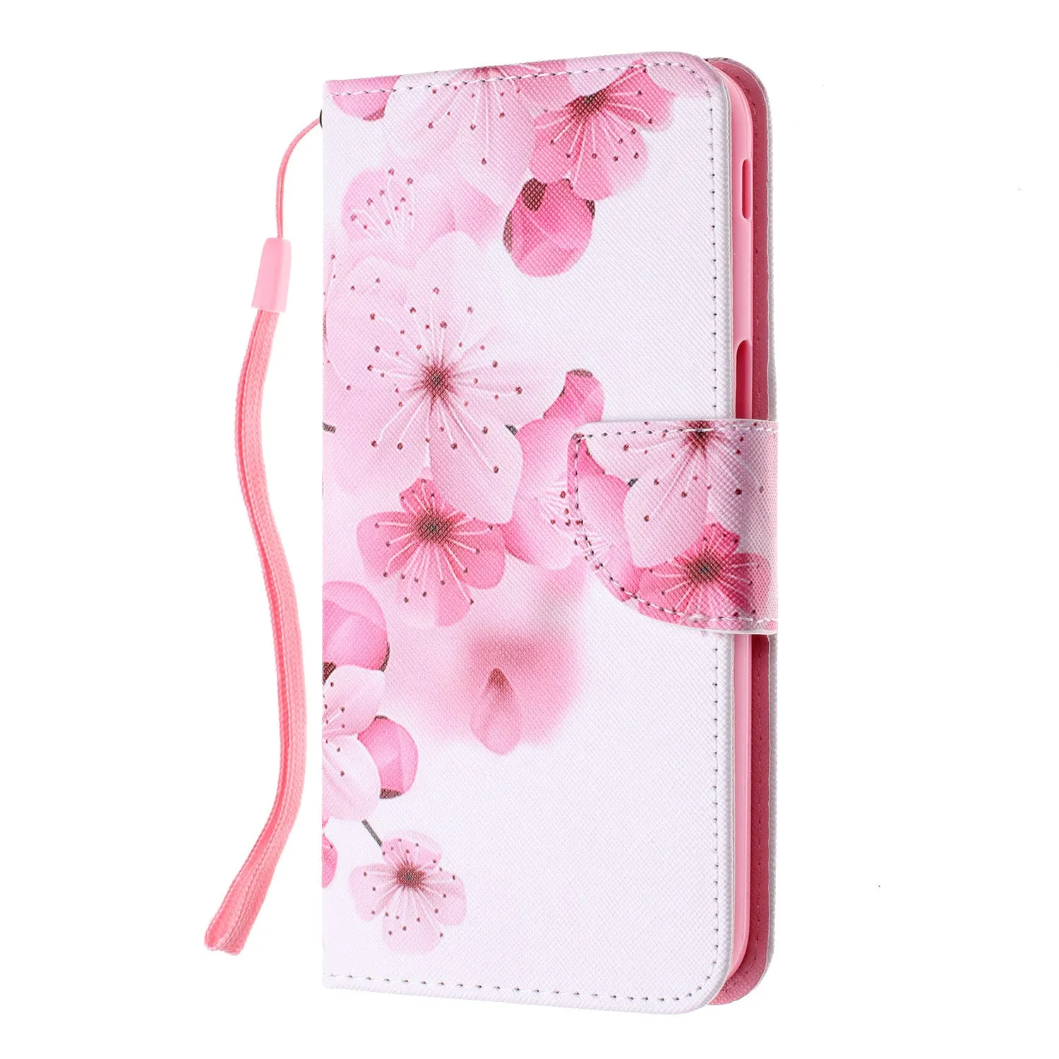 For Samsung J4 Plus/J6 Plus Cartoon Phone Shell Delicate Smartphone Case PU Leather Overall Protective Wallet Design peach blossom