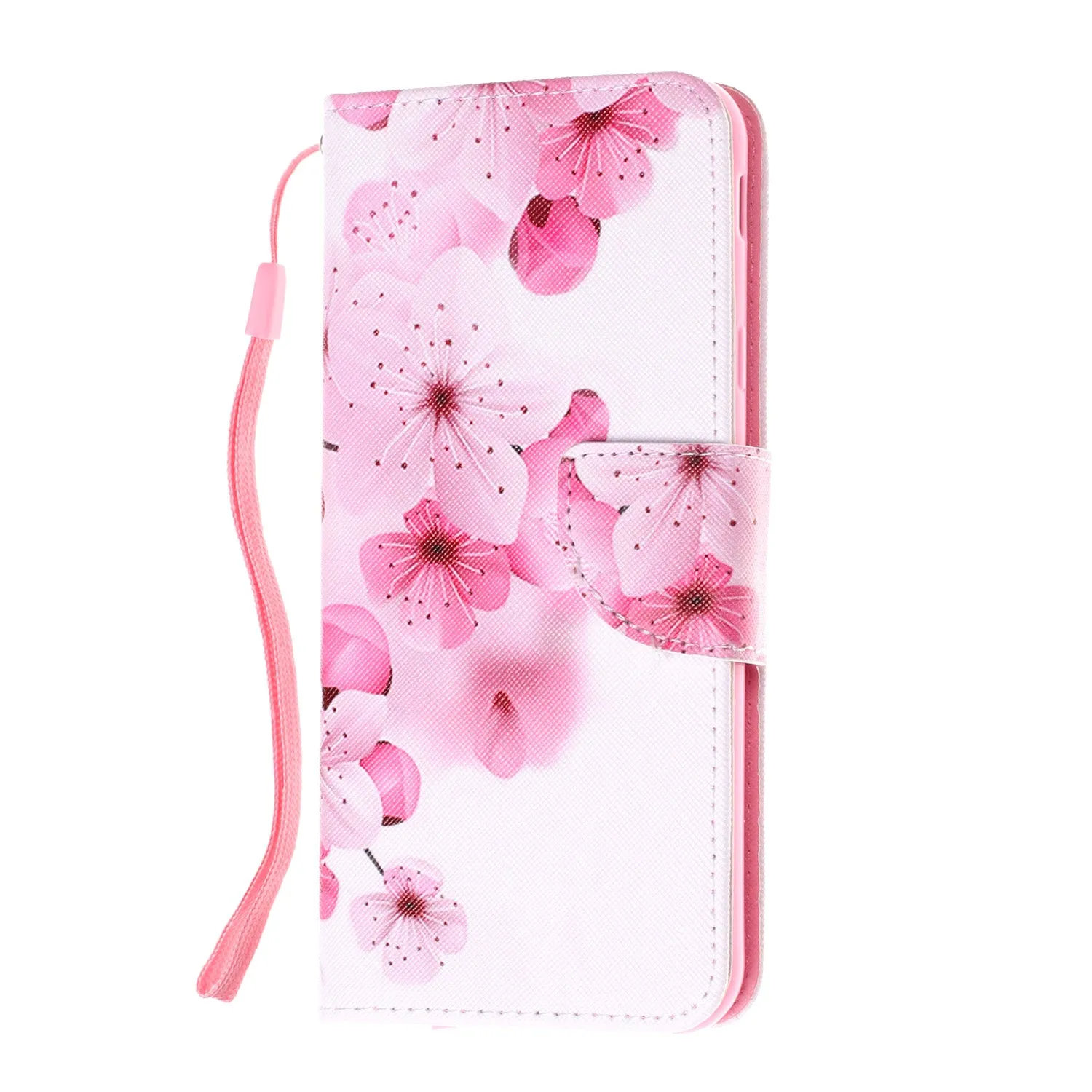 For Samsung J4 Plus/J6 Plus Cartoon Phone Shell Delicate Smartphone Case PU Leather Overall Protective Wallet Design peach blossom