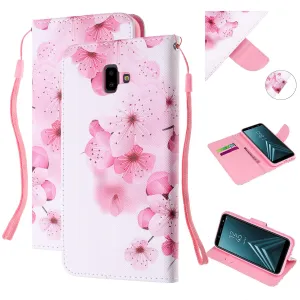 For Samsung J4 Plus/J6 Plus Cartoon Phone Shell Delicate Smartphone Case PU Leather Overall Protective Wallet Design peach blossom