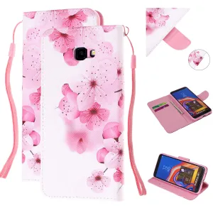 For Samsung J4 Plus/J6 Plus Cartoon Phone Shell Delicate Smartphone Case PU Leather Overall Protective Wallet Design peach blossom