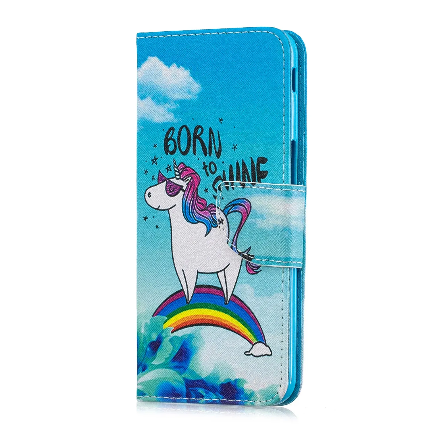 For Samsung J4 Plus/J6 Plus Cartoon Phone Shell Delicate Smartphone Case PU Leather Overall Protective Wallet Design Rainbow horse